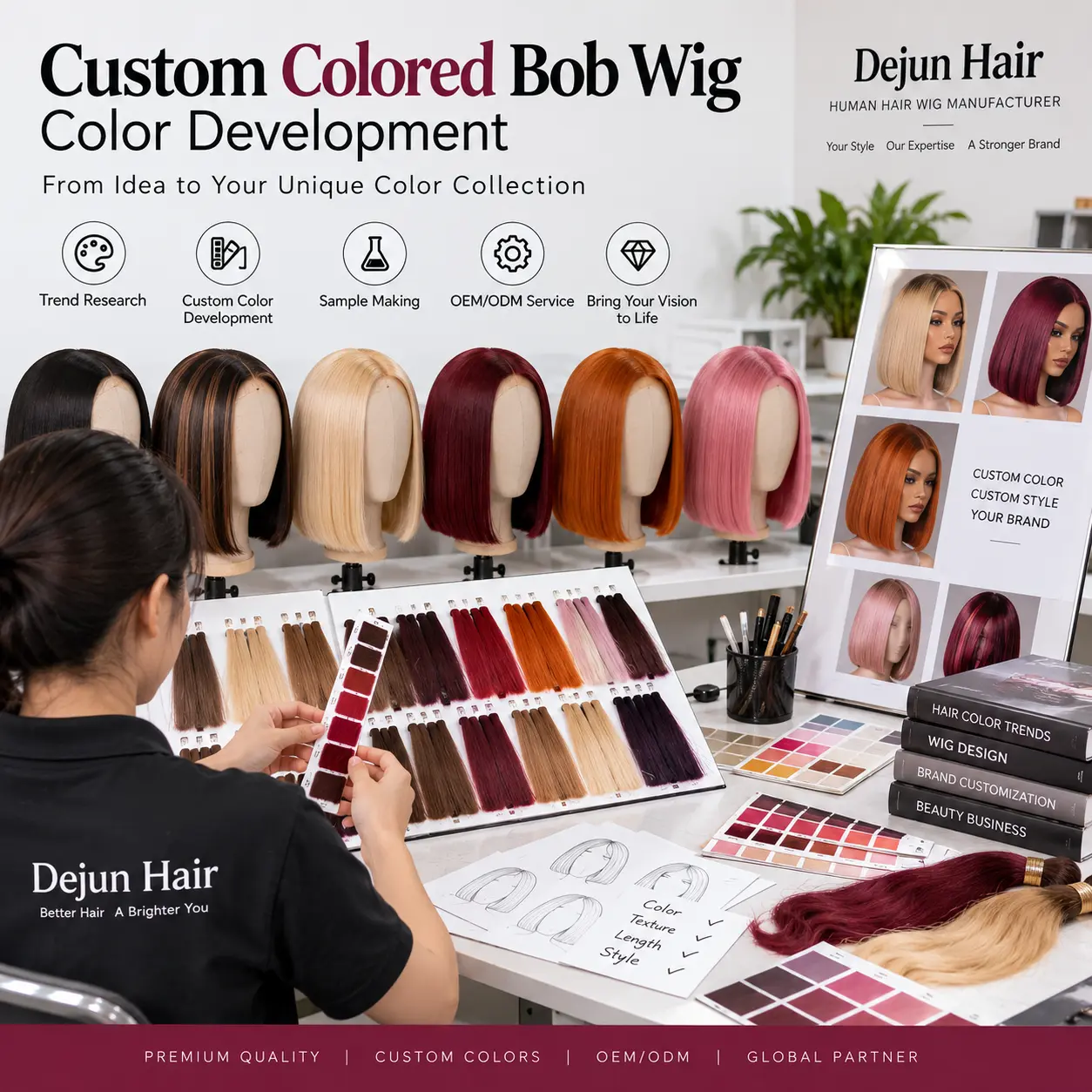 Custom colored bob wig color development for OEM wholesale orders