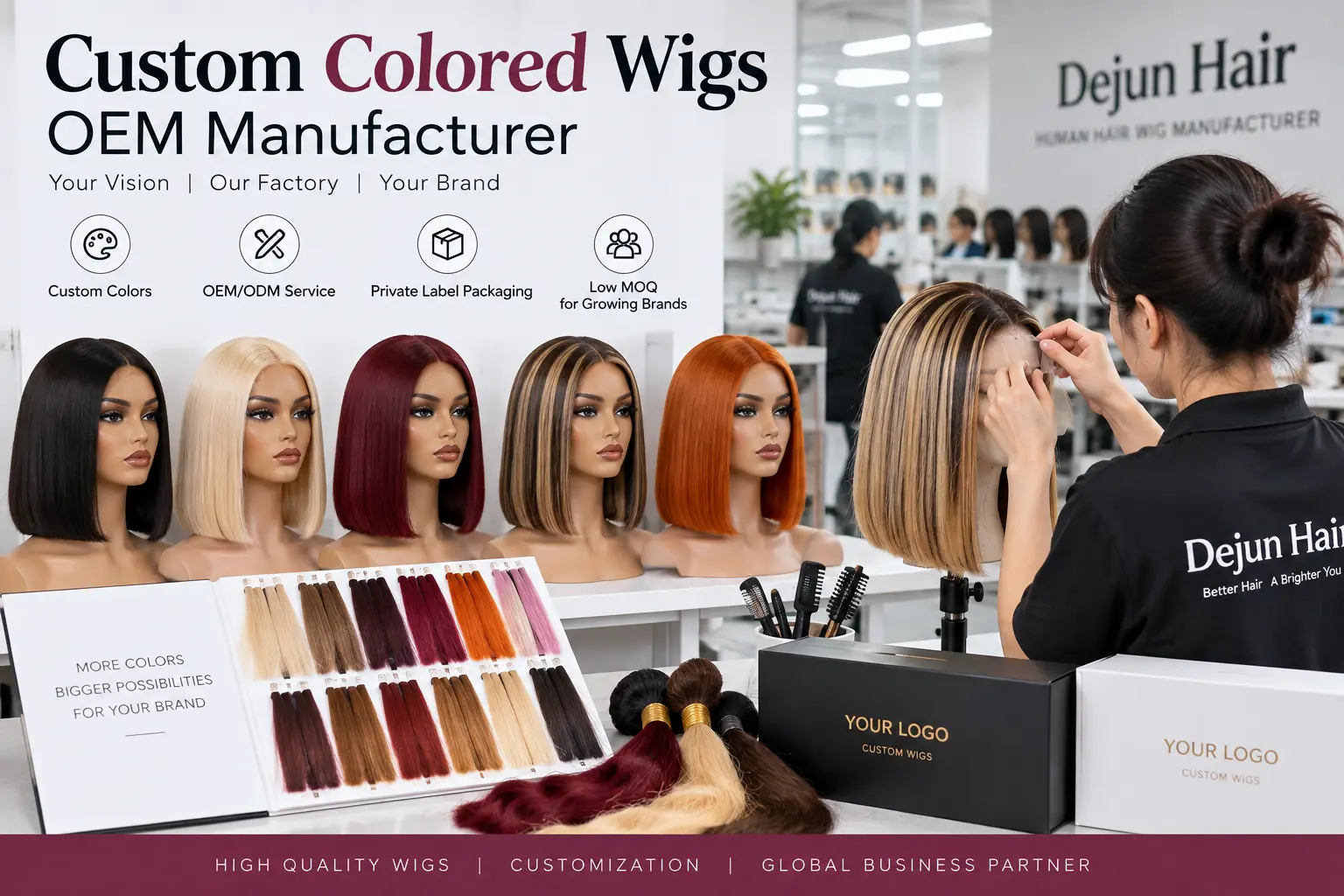 Custom colored wigs OEM manufacturer for wholesale wig brands