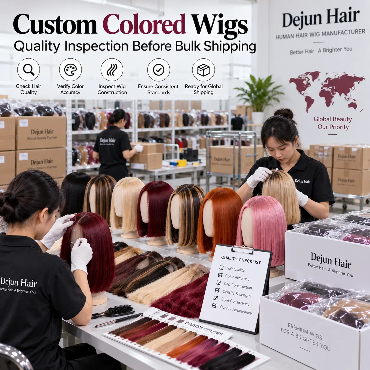 Custom colored wigs quality inspection before bulk order shipping