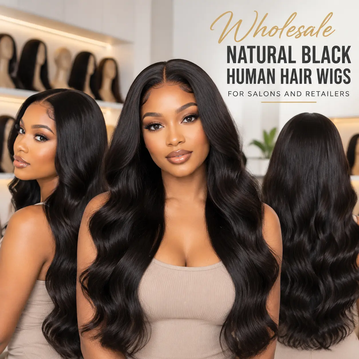 Custom natural black wigs for global hair vendors with premium lace front design