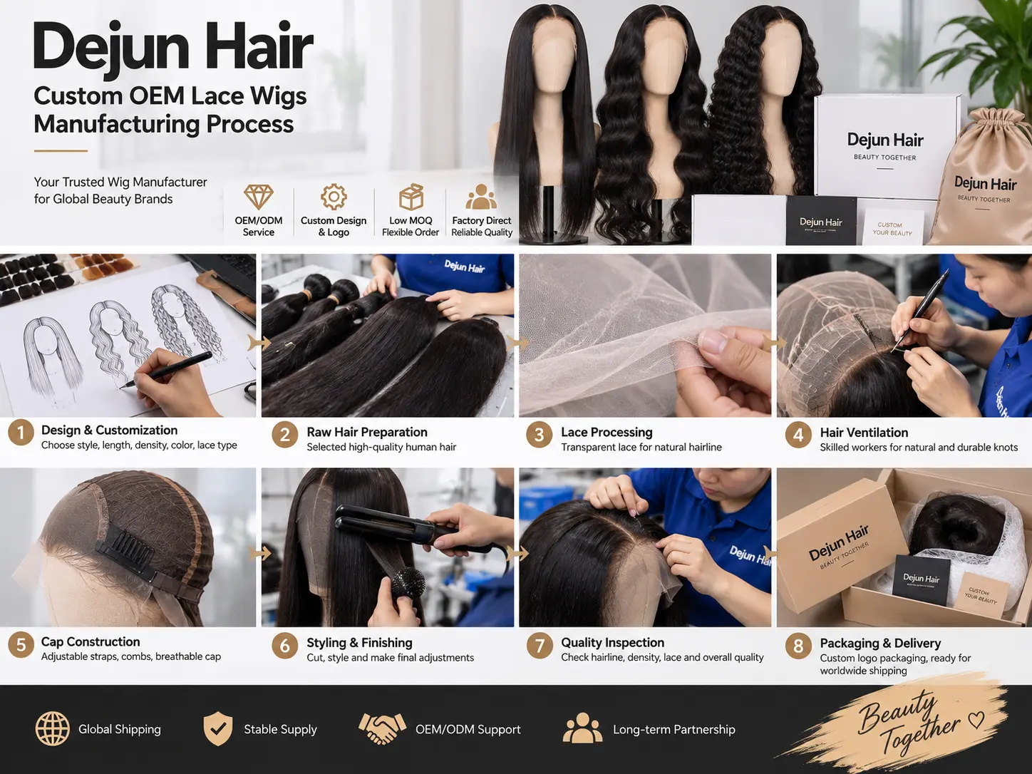 Custom OEM lace wigs manufacturing process for private label hair brands