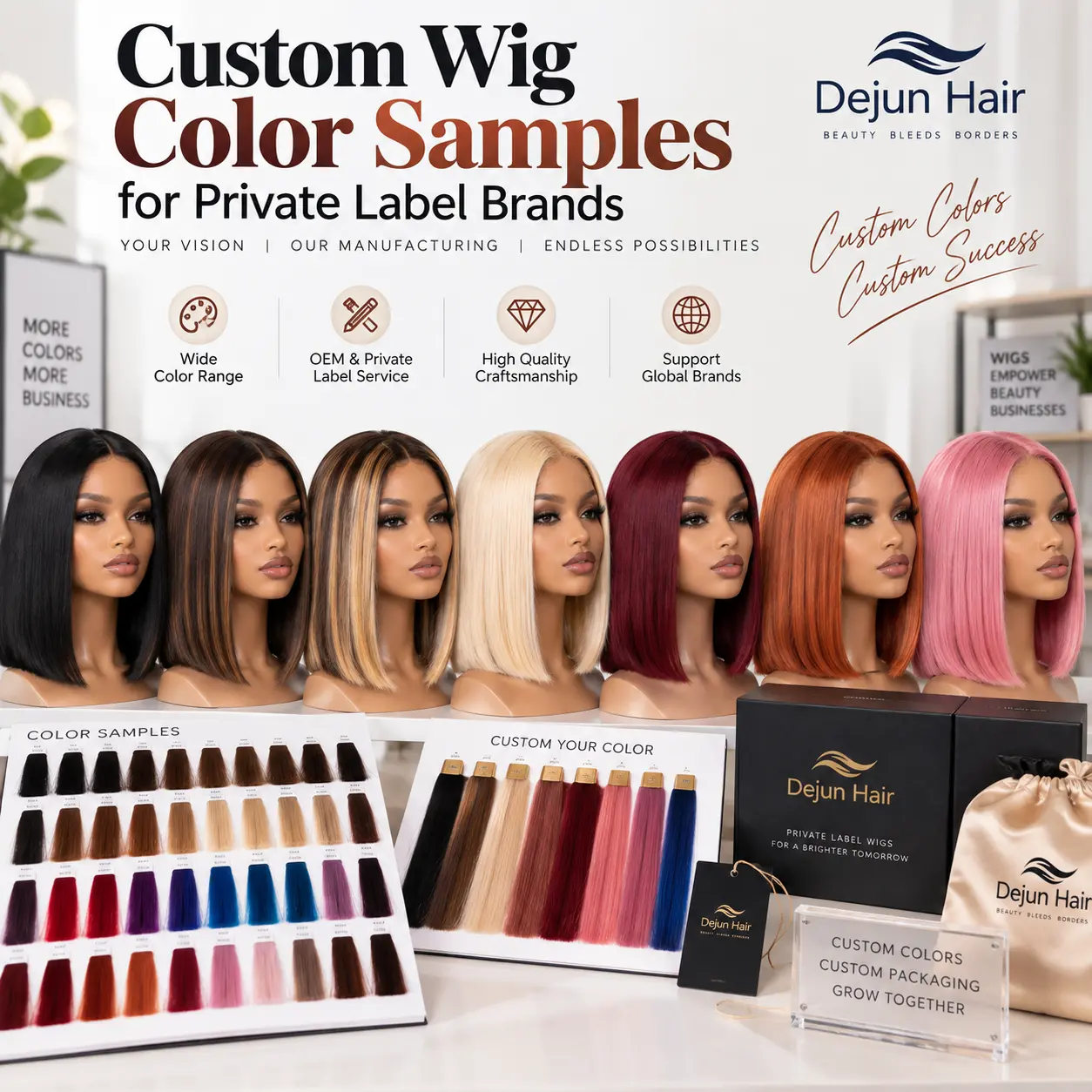 Custom wig color samples for private label brands and wholesale buyers
