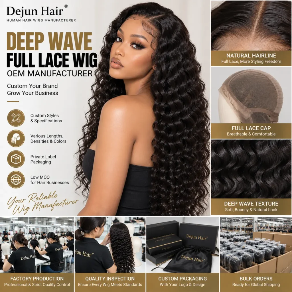 Deep wave full lace wig OEM manufacturer for private label hair brands