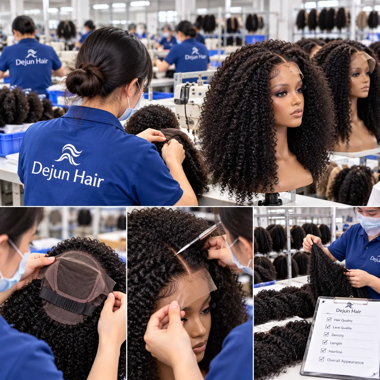 Dejun Hair Afro kinky wig manufacturing and quality inspection at China factory