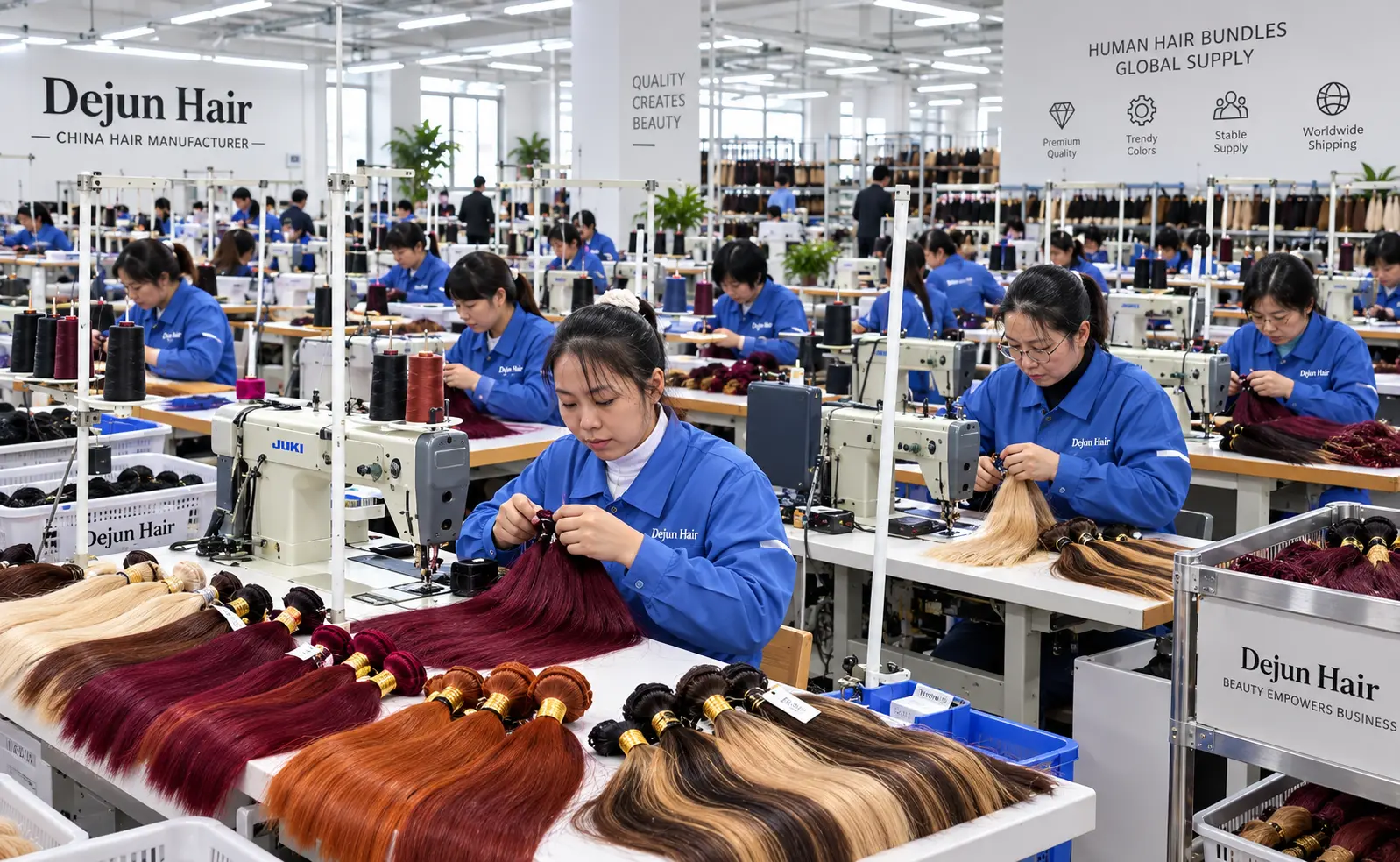 Dejun Hair colored human hair bundles manufacturing factory in China for wholesale buyers