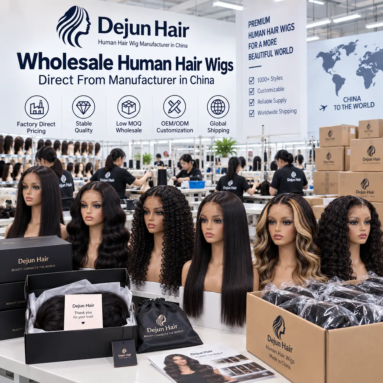 Dejun Hair human hair wig manufacturer in China for global wholesale buyers