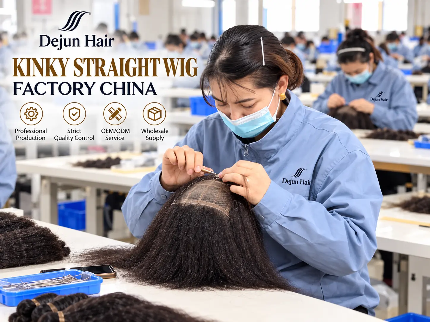 Dejun Hair kinky straight wig factory in China producing wigs for wholesale orders