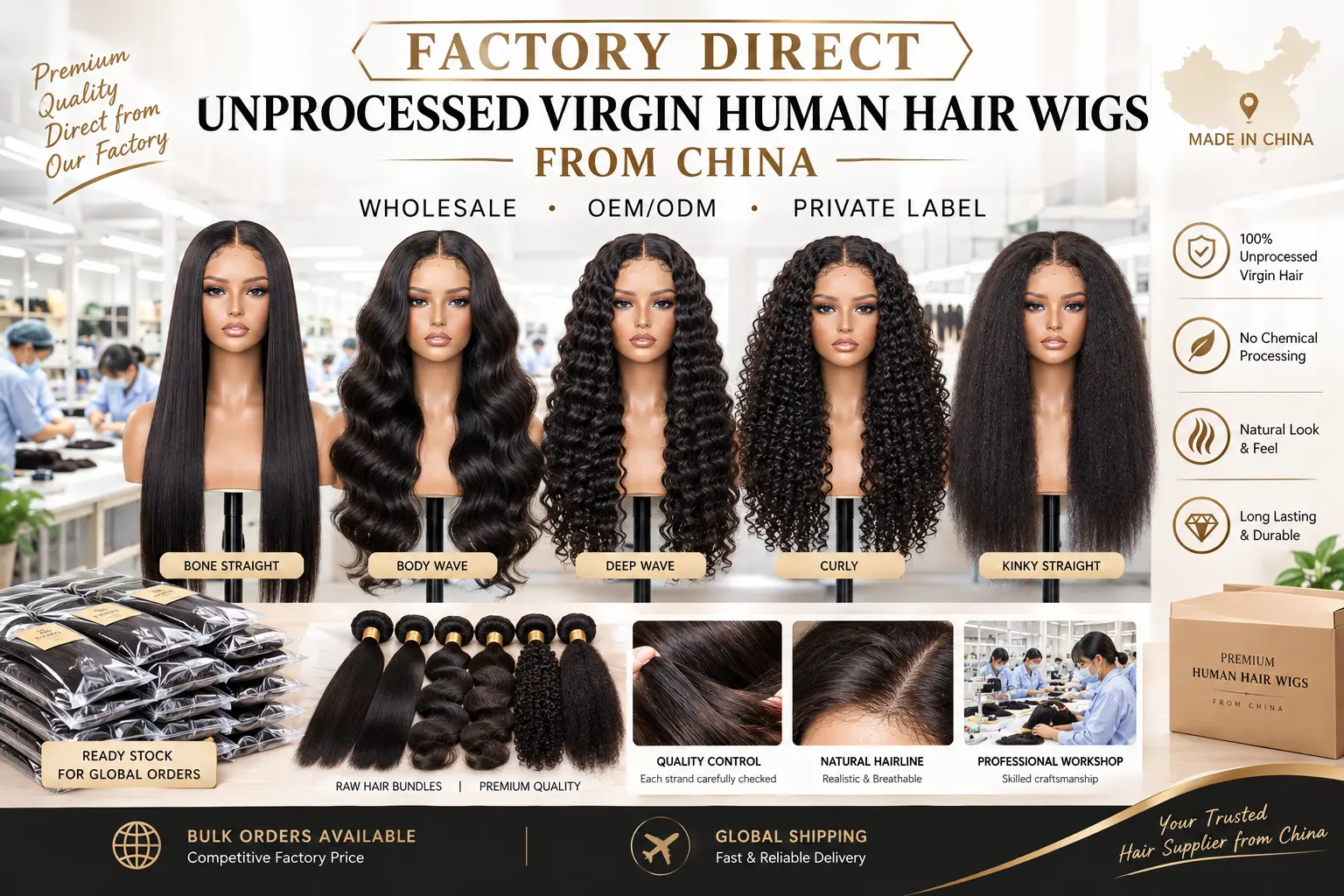 Factory direct unprocessed virgin human hair wigs from China