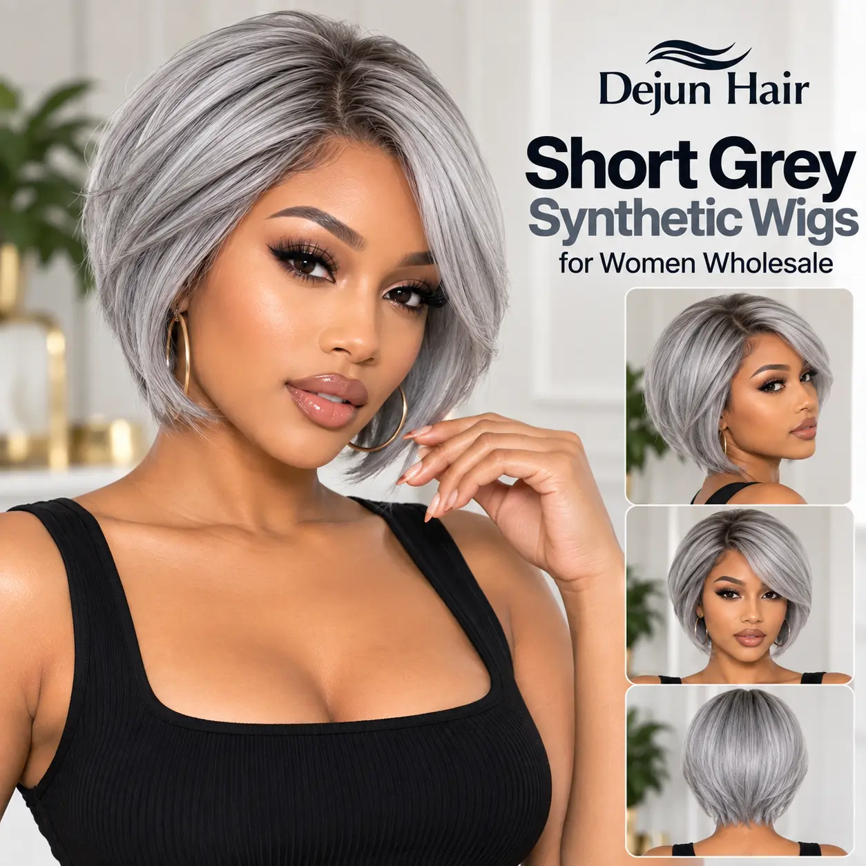Grey synthetic wig manufacturer quality inspection for wholesale orders
