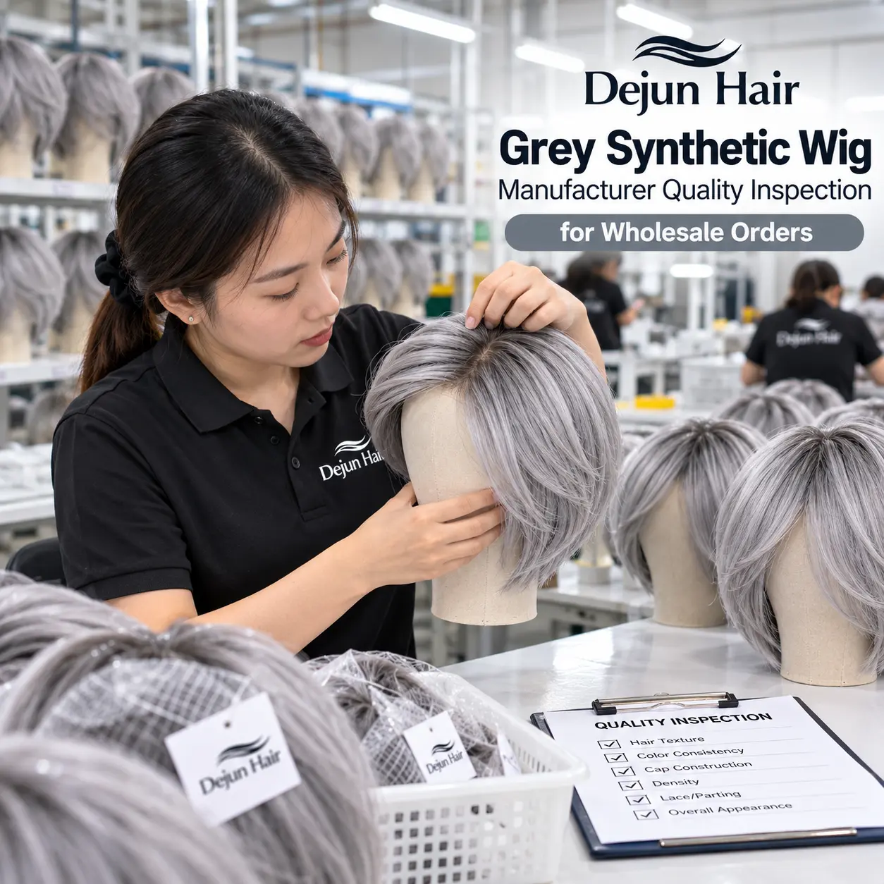 Grey synthetic wig manufacturer quality inspection for wholesale orders