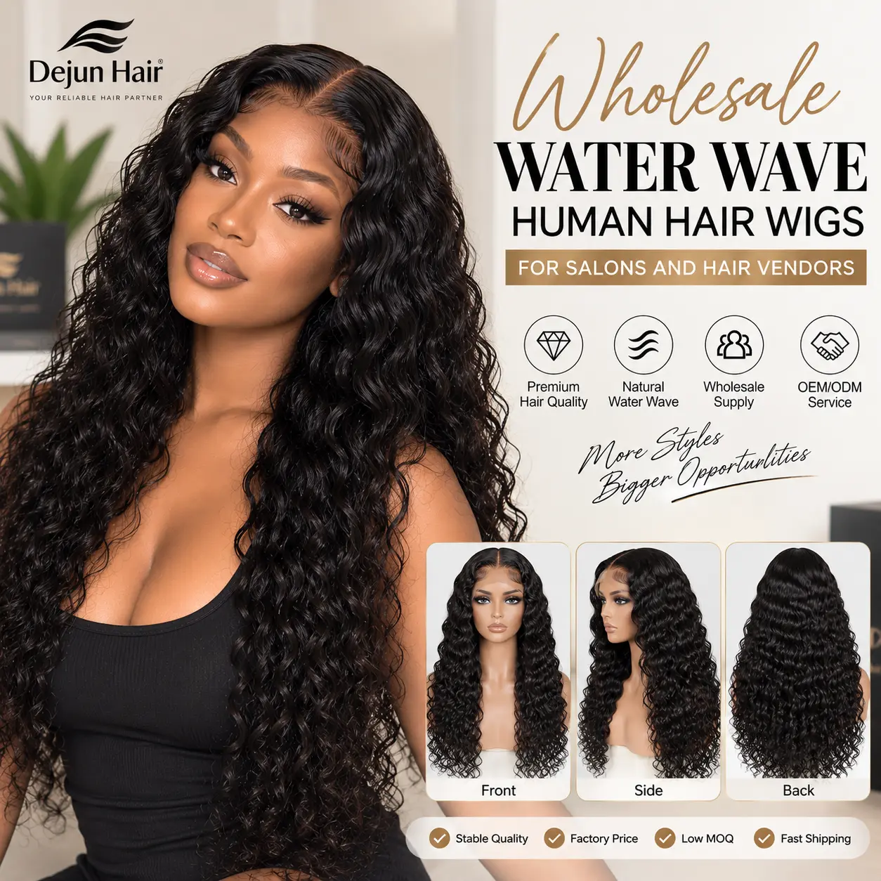 HD lace water wave human hair wig with natural hairline