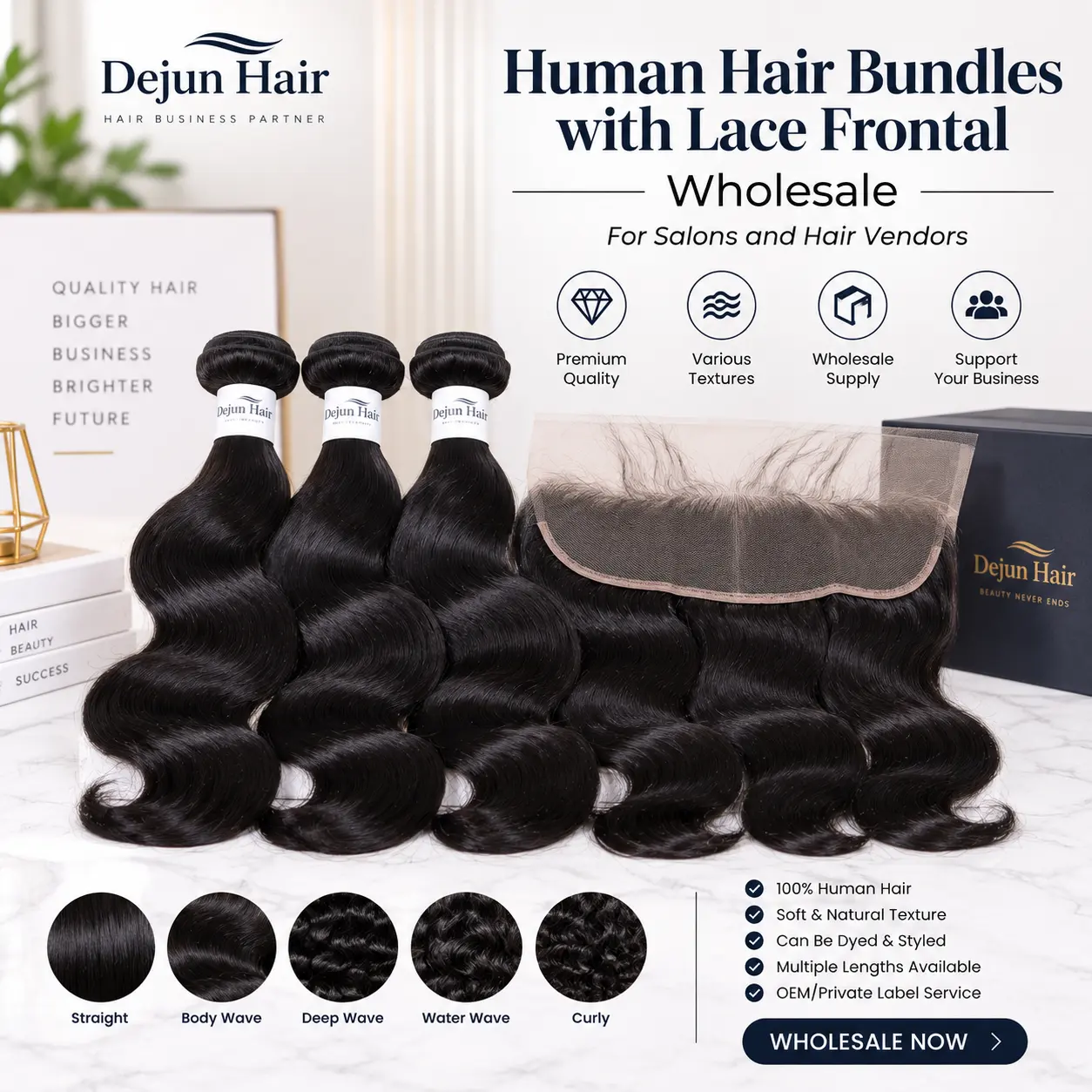 Human hair bundles with lace frontal wholesale for hair businesses