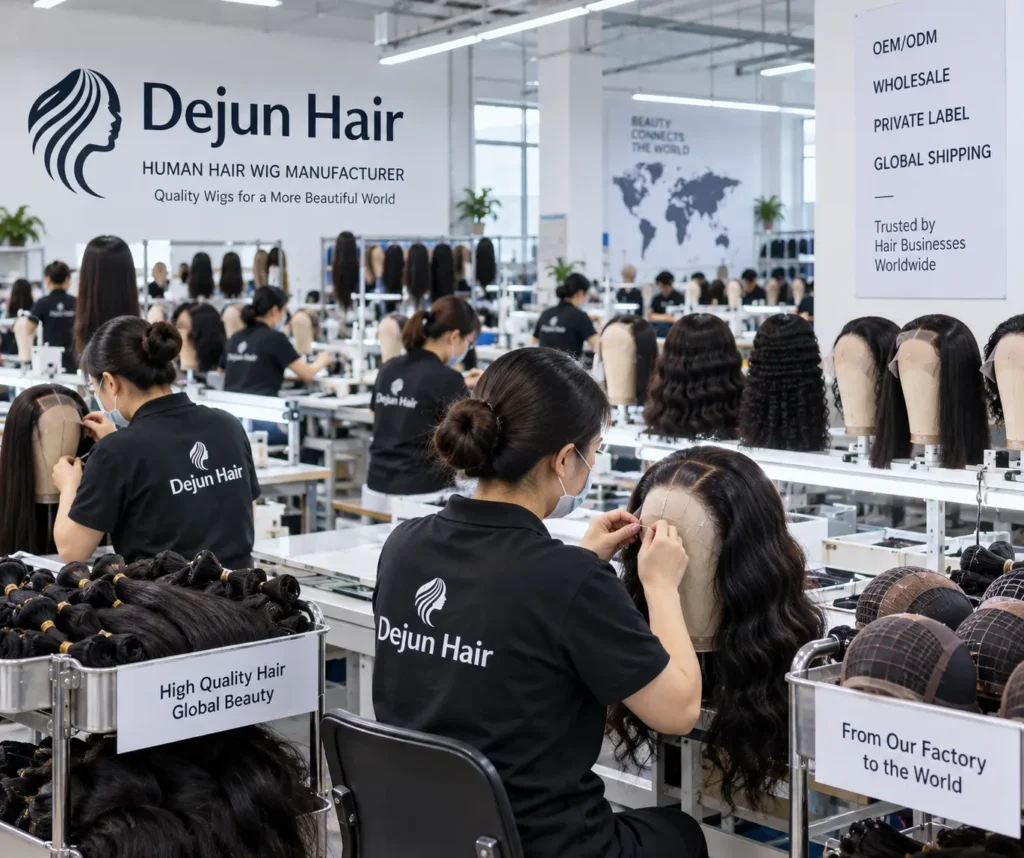 Human hair wig factory in China producing wholesale wigs for overseas buyers