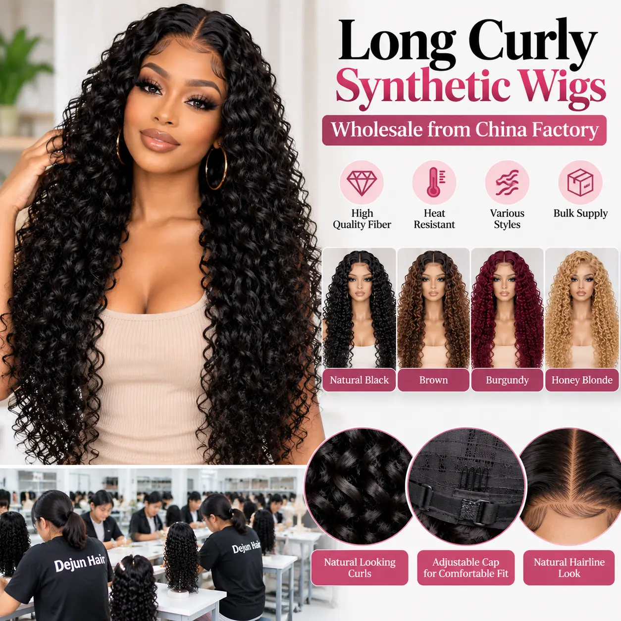 Long curly synthetic wigs wholesale from China factory for hair vendors and retailers