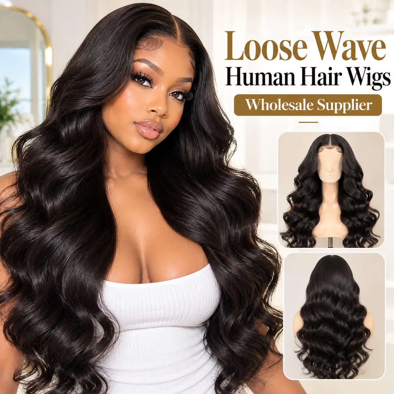 Loose wave human hair wigs wholesale supplier for salons and wig retailers