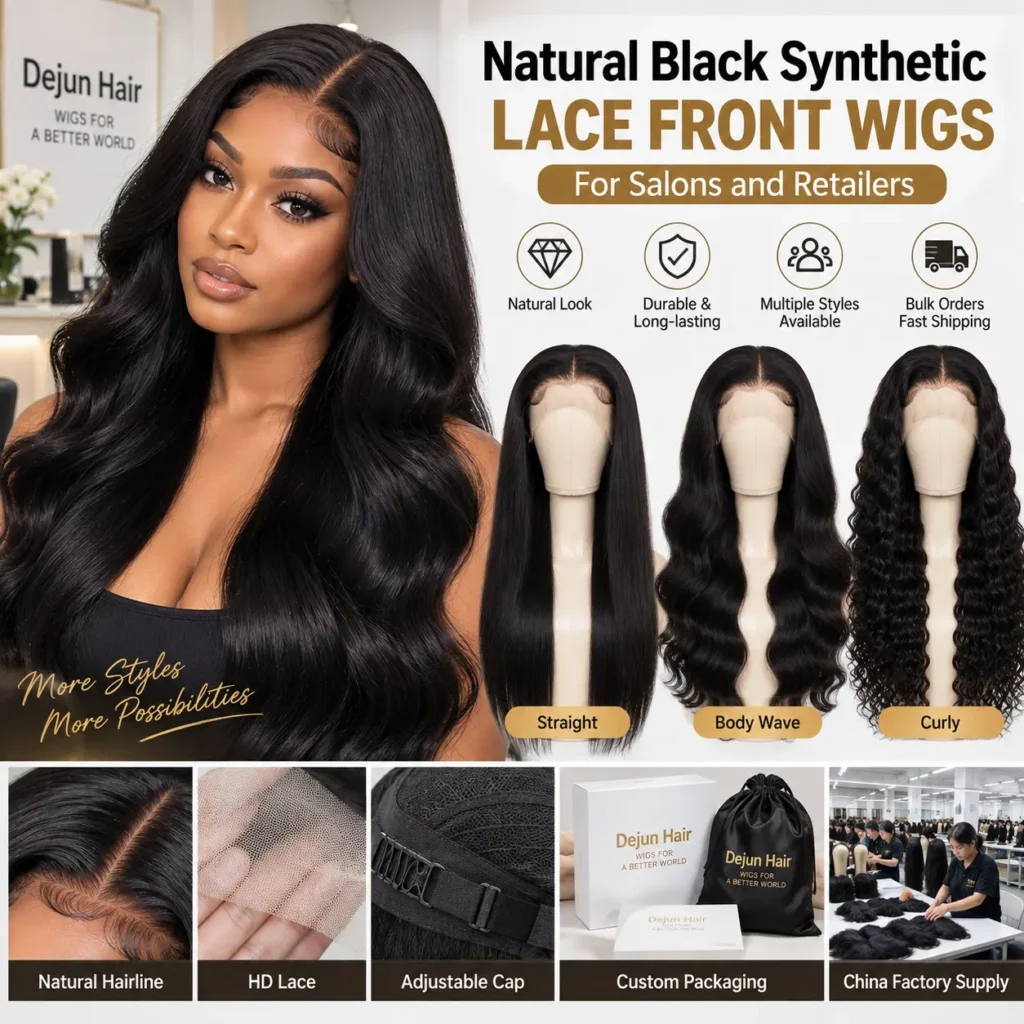 Natural black synthetic lace front wigs for salons and beauty retailers