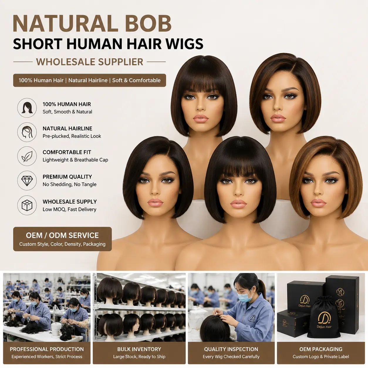 Natural bob short human hair wigs wholesale supplier for salons and beauty stores