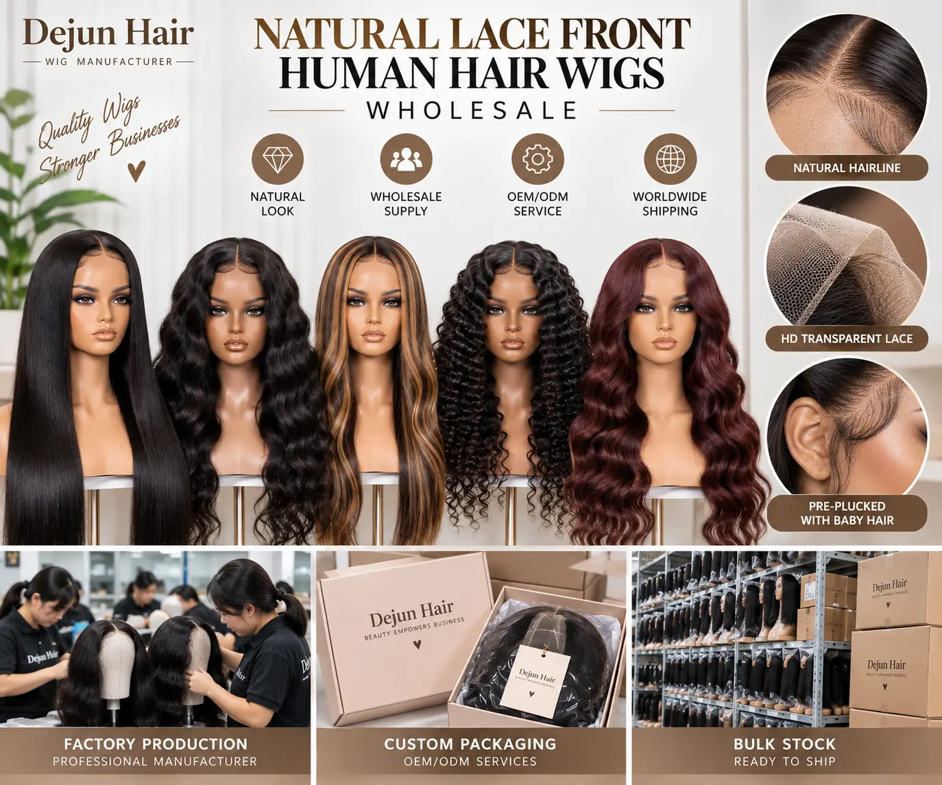 Natural lace front human hair wigs wholesale with HD lace and natural hairline