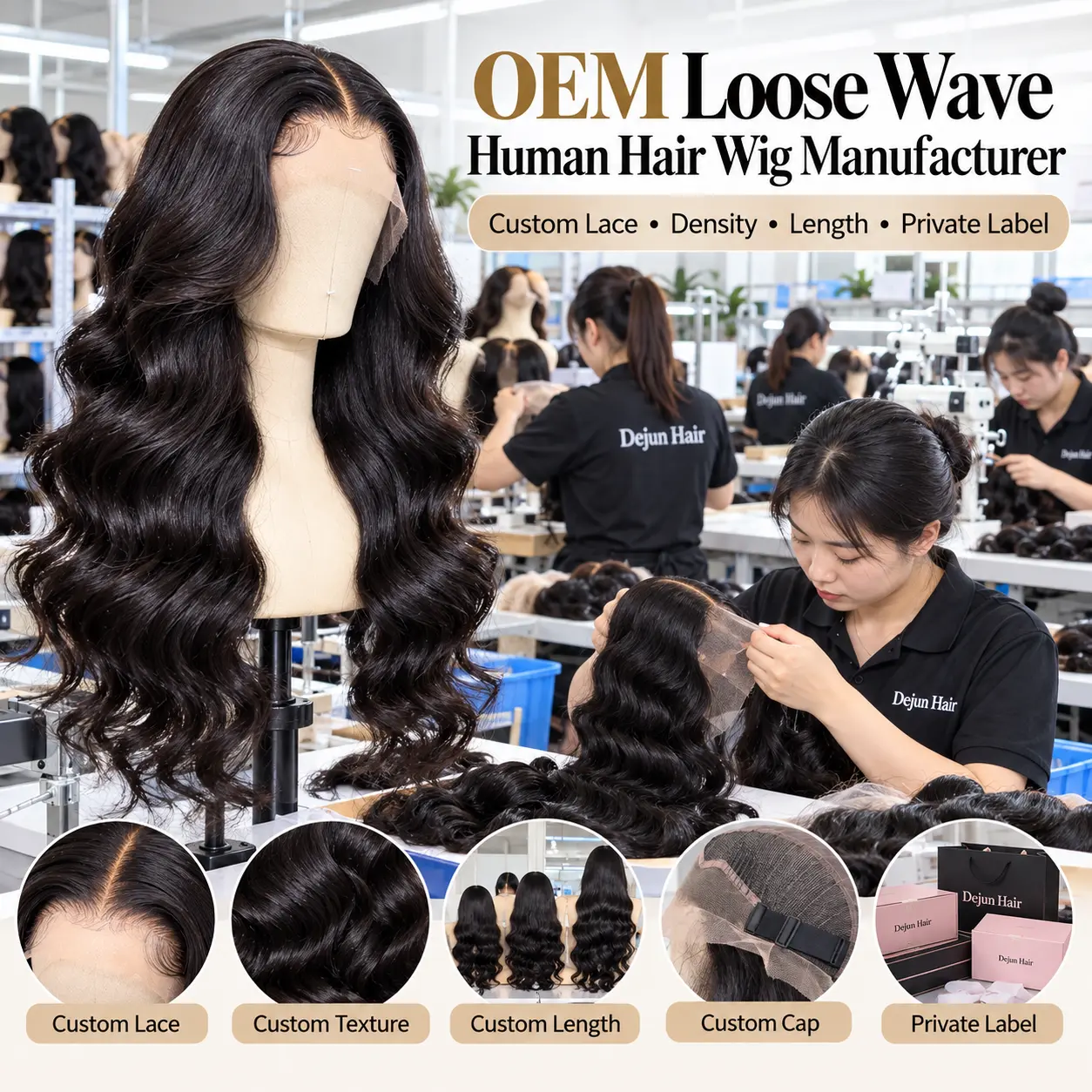 OEM loose wave human hair wig manufacturer offering custom wig production