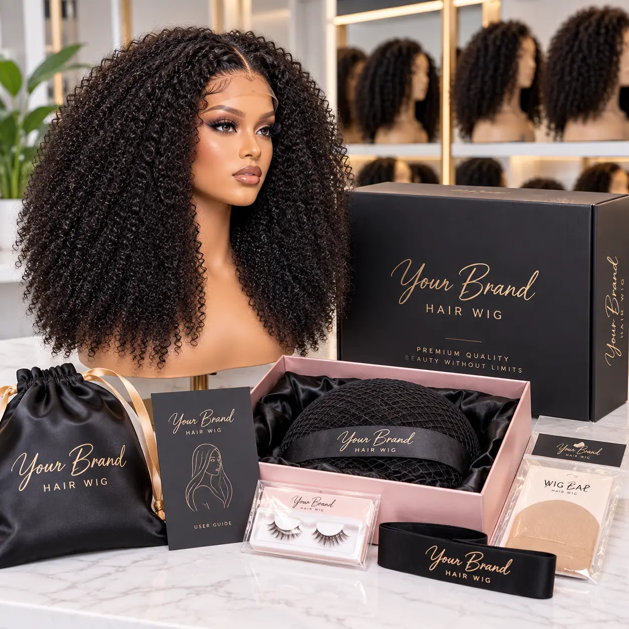 Private label Afro kinky wigs with custom packaging for hair brands