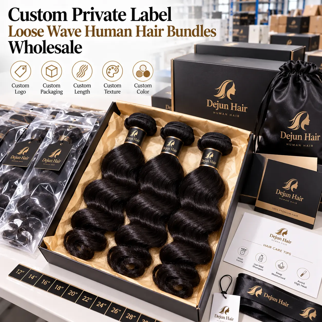 Custom private label loose wave human hair bundles wholesale for hair businesses