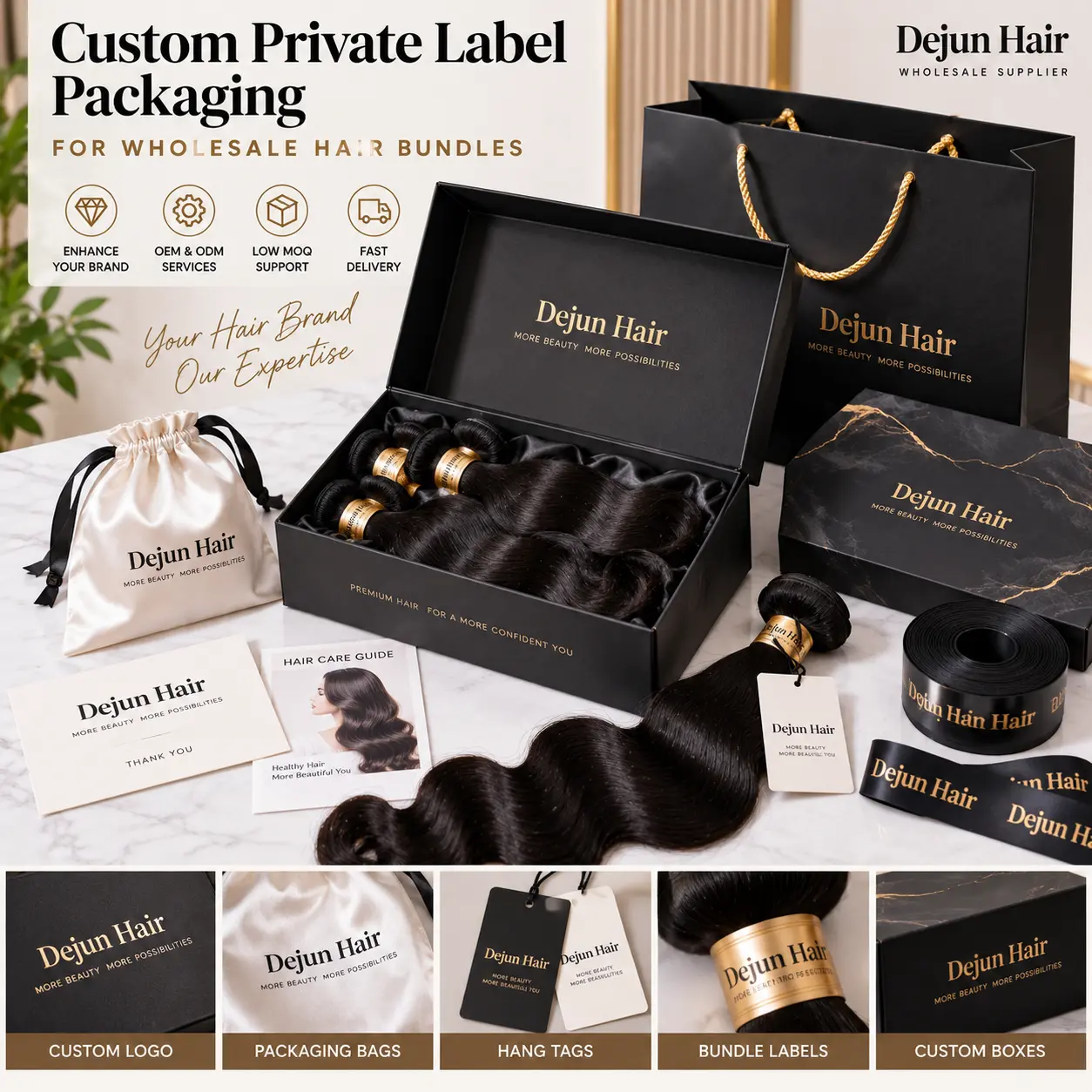 Custom private label packaging for wholesale human hair bundles