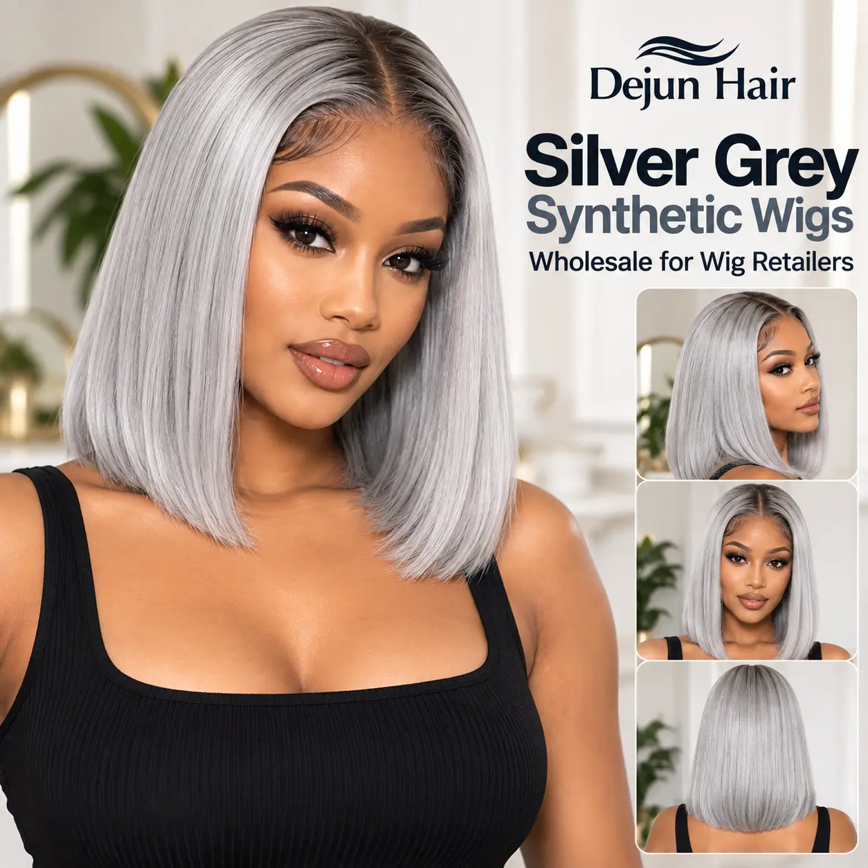 Short grey synthetic wigs for women wholesale