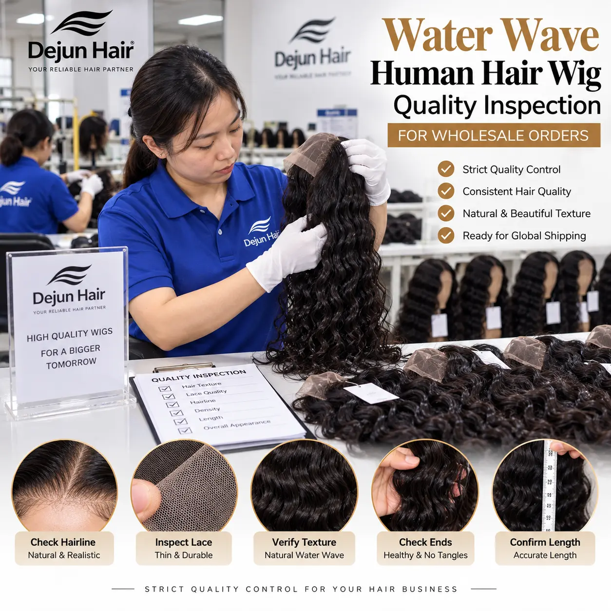 Water wave human hair wig quality inspection for wholesale orders