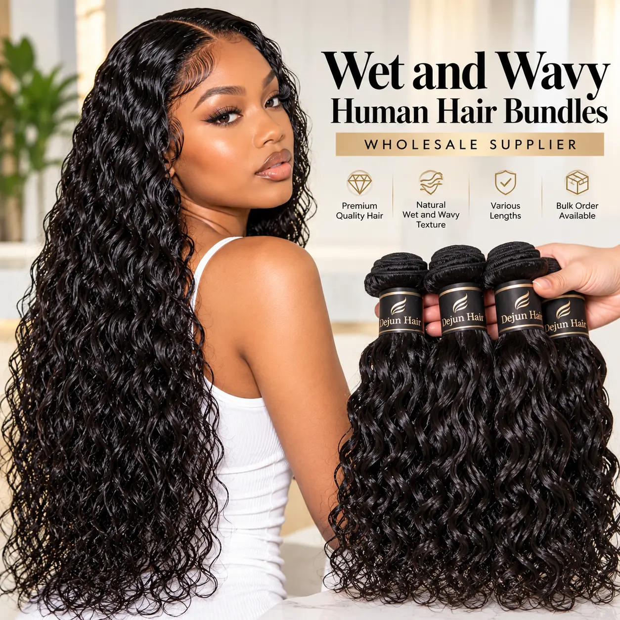 Wet and wavy human hair bundles wholesale supplier for hair businesses