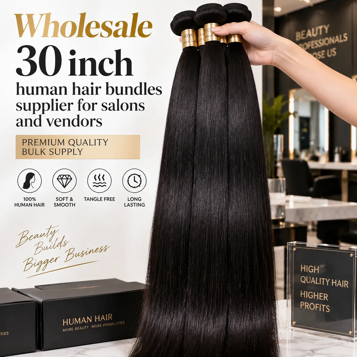 Wholesale 30 inch human hair bundles supplier for salons and hair vendors