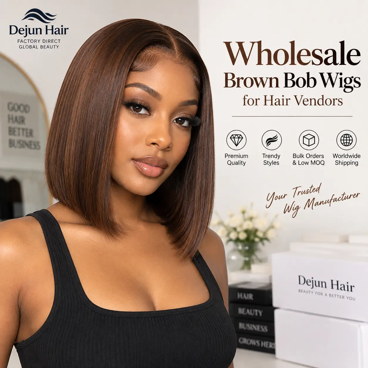 Wholesale brown bob wigs for hair vendors and beauty businesses