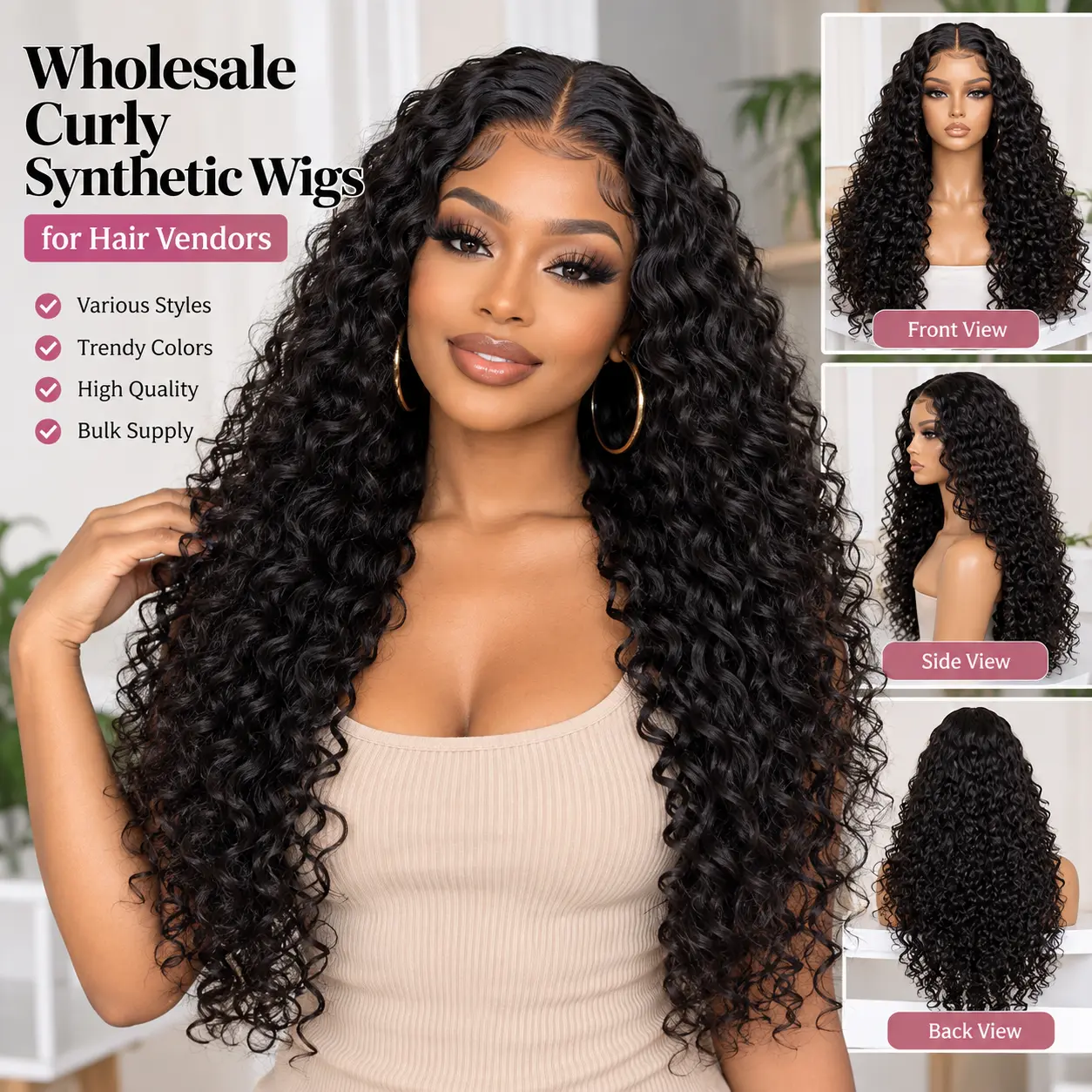 Wholesale curly synthetic wigs for hair vendors with multiple styles and colors