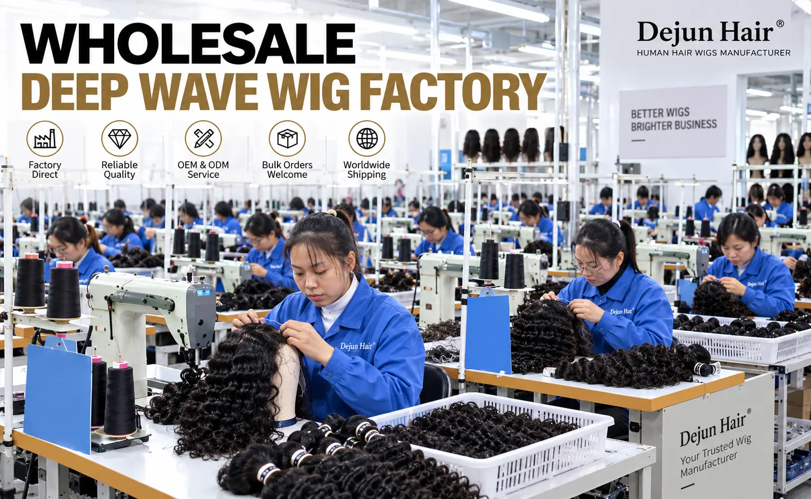 Wholesale deep wave wig factory producing full lace wigs for bulk orders