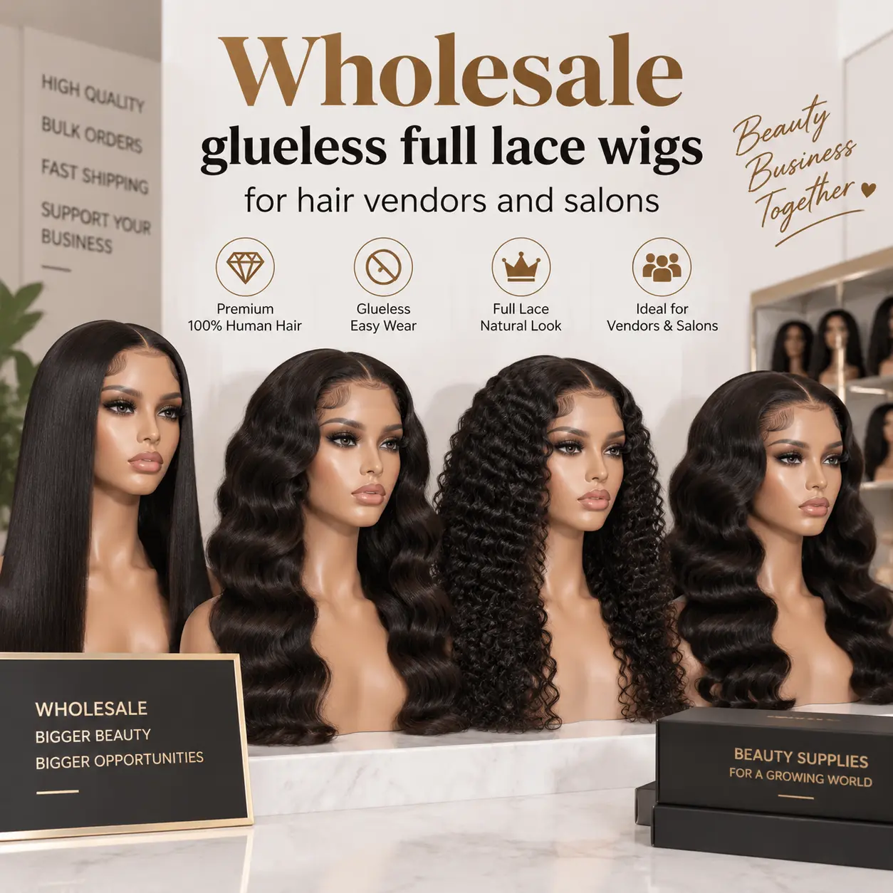 Wholesale glueless full lace wigs for hair vendors and salons