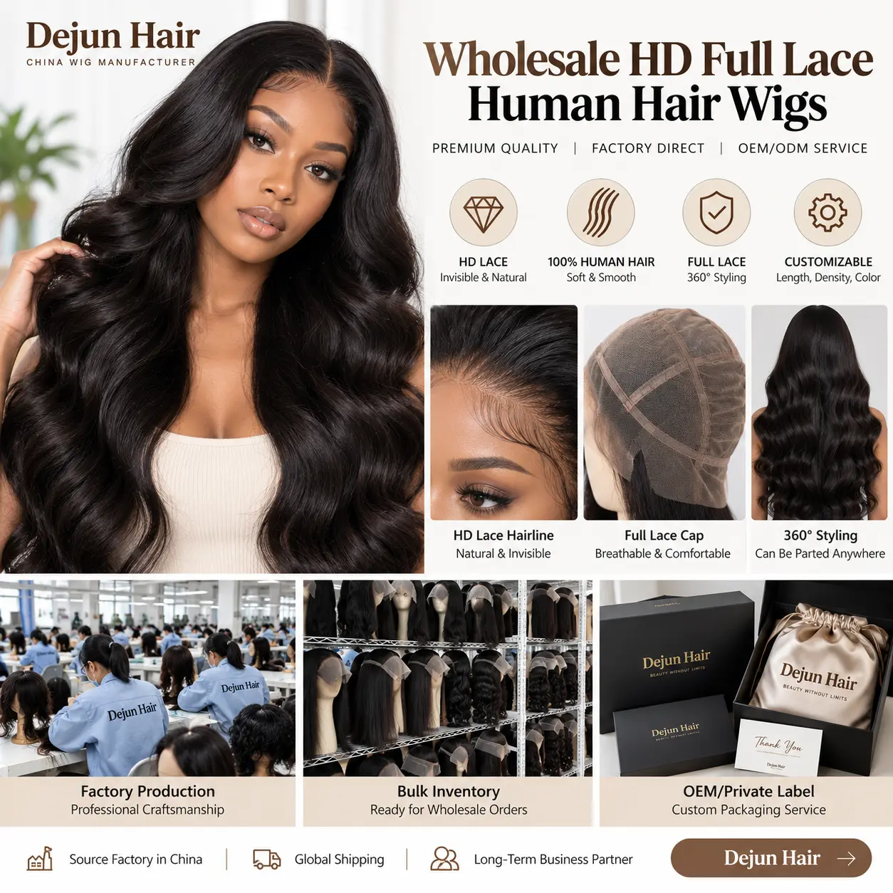Wholesale HD full lace human hair wigs with natural hairline for salons and retailers
