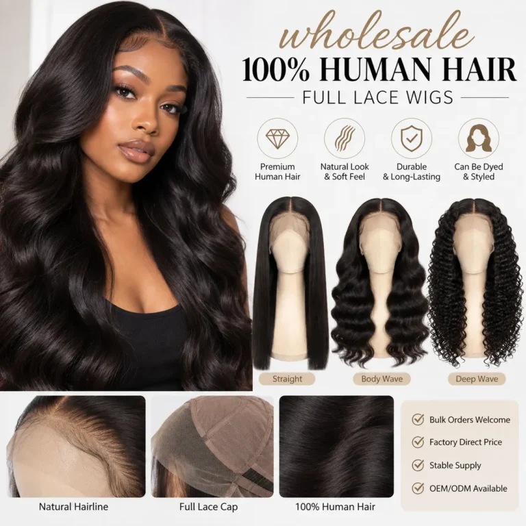Wholesale human hair full lace wigs for salons, hair vendors and beauty businesses
