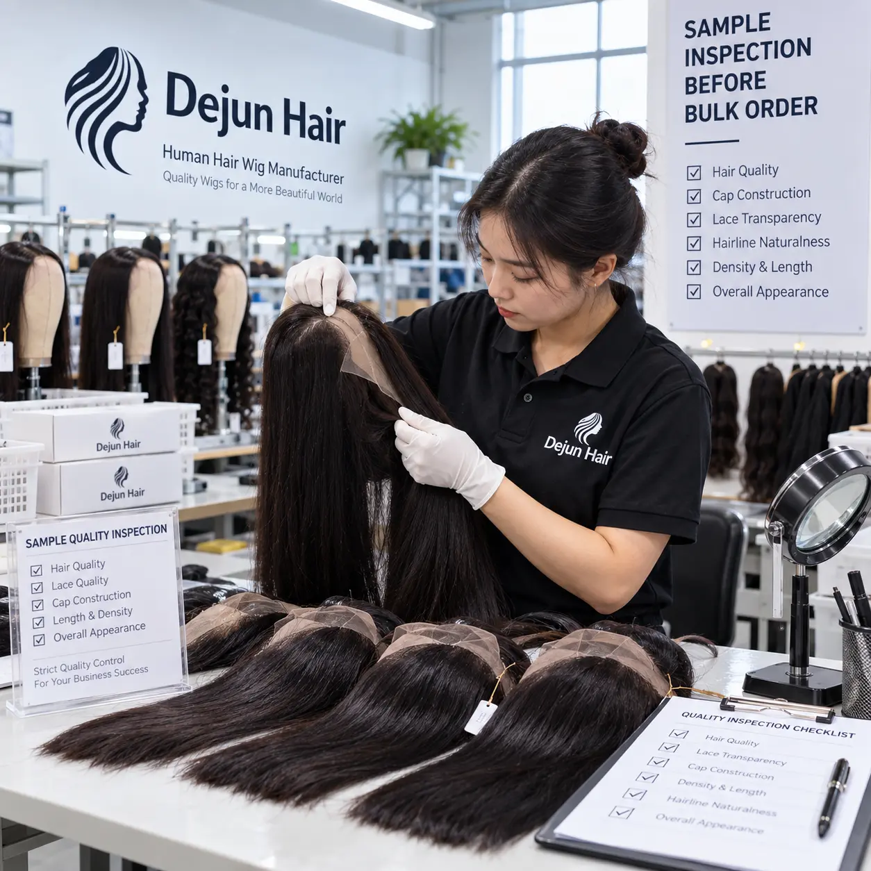 Wholesale human hair wig sample quality inspection before bulk order