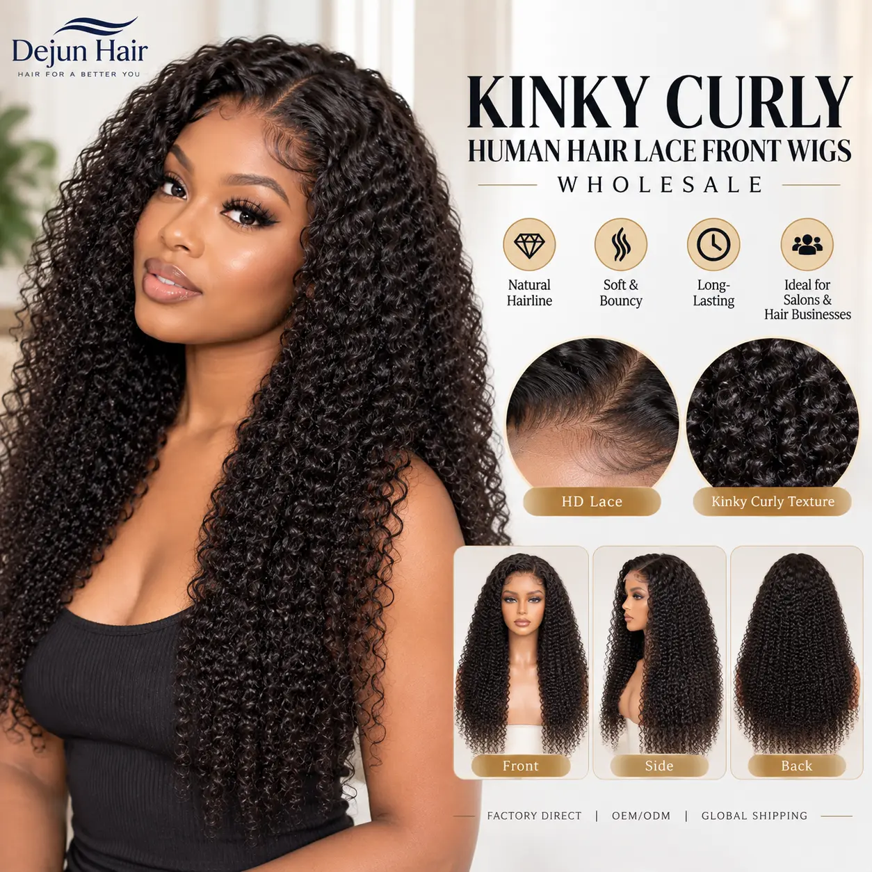 Wholesale kinky curly human hair wigs for beauty supply stores