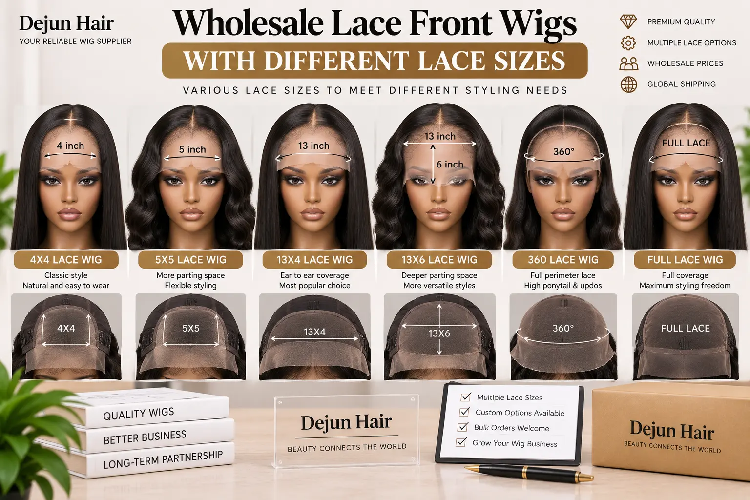 Wholesale lace front wigs with different lace sizes for bulk buyers