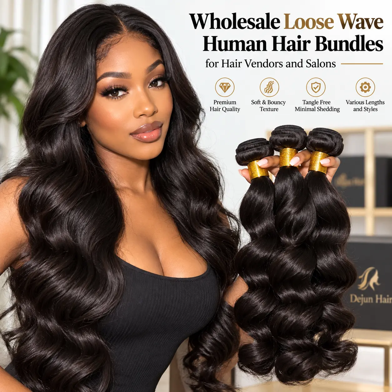Wholesale loose wave human hair bundles for hair vendors and salons