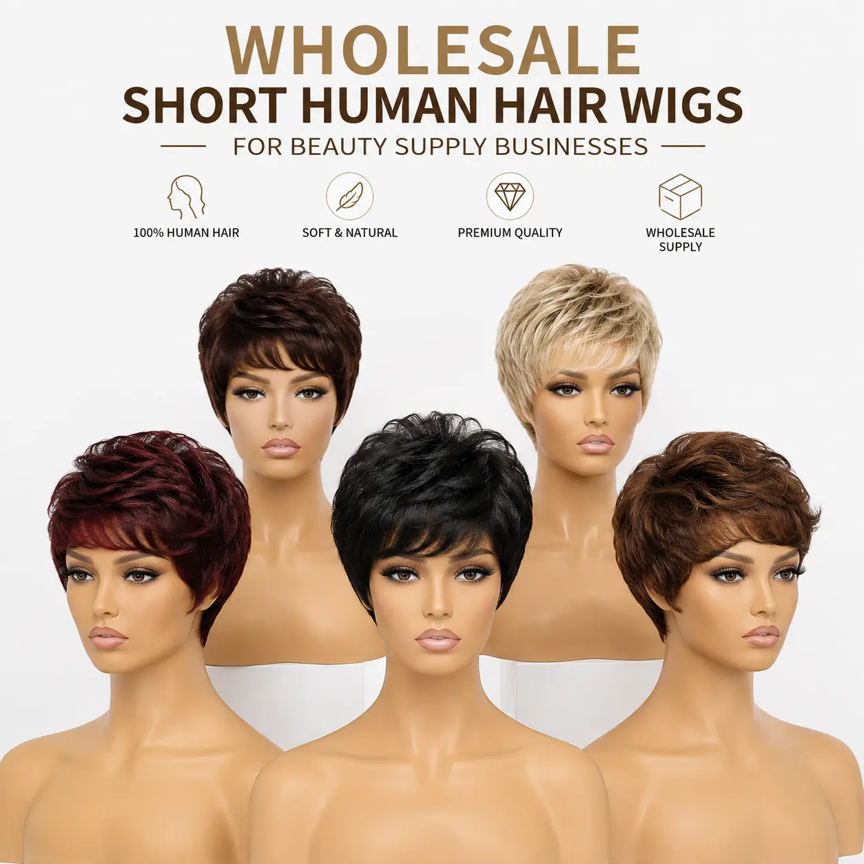 Wholesale short human hair wigs for beauty supply businesses and wig retailers