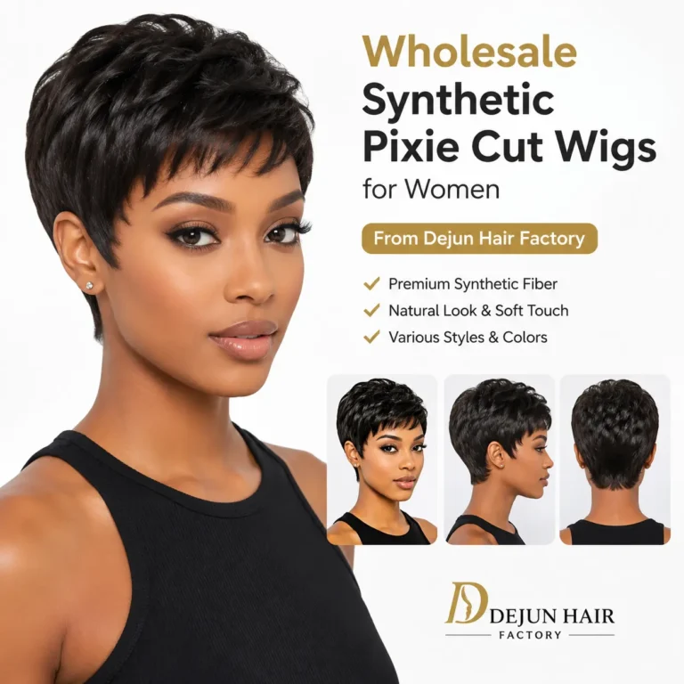 Wholesale synthetic pixie cut wigs for women from Dejun Hair factory with stylish short hairstyles