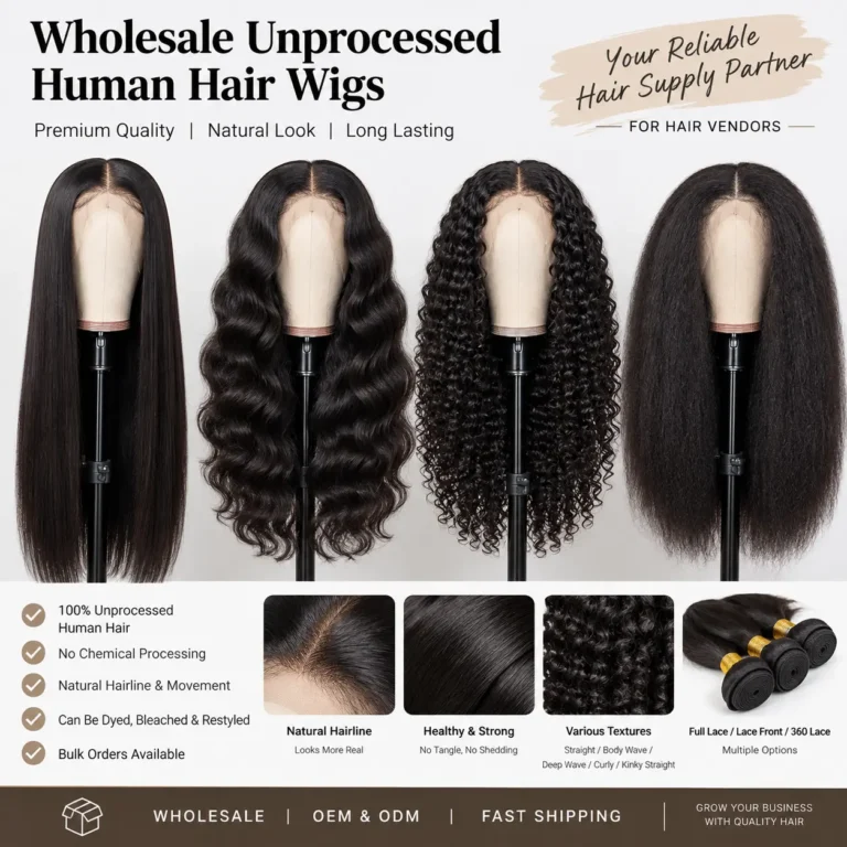 Wholesale unprocessed human hair wigs for hair vendors