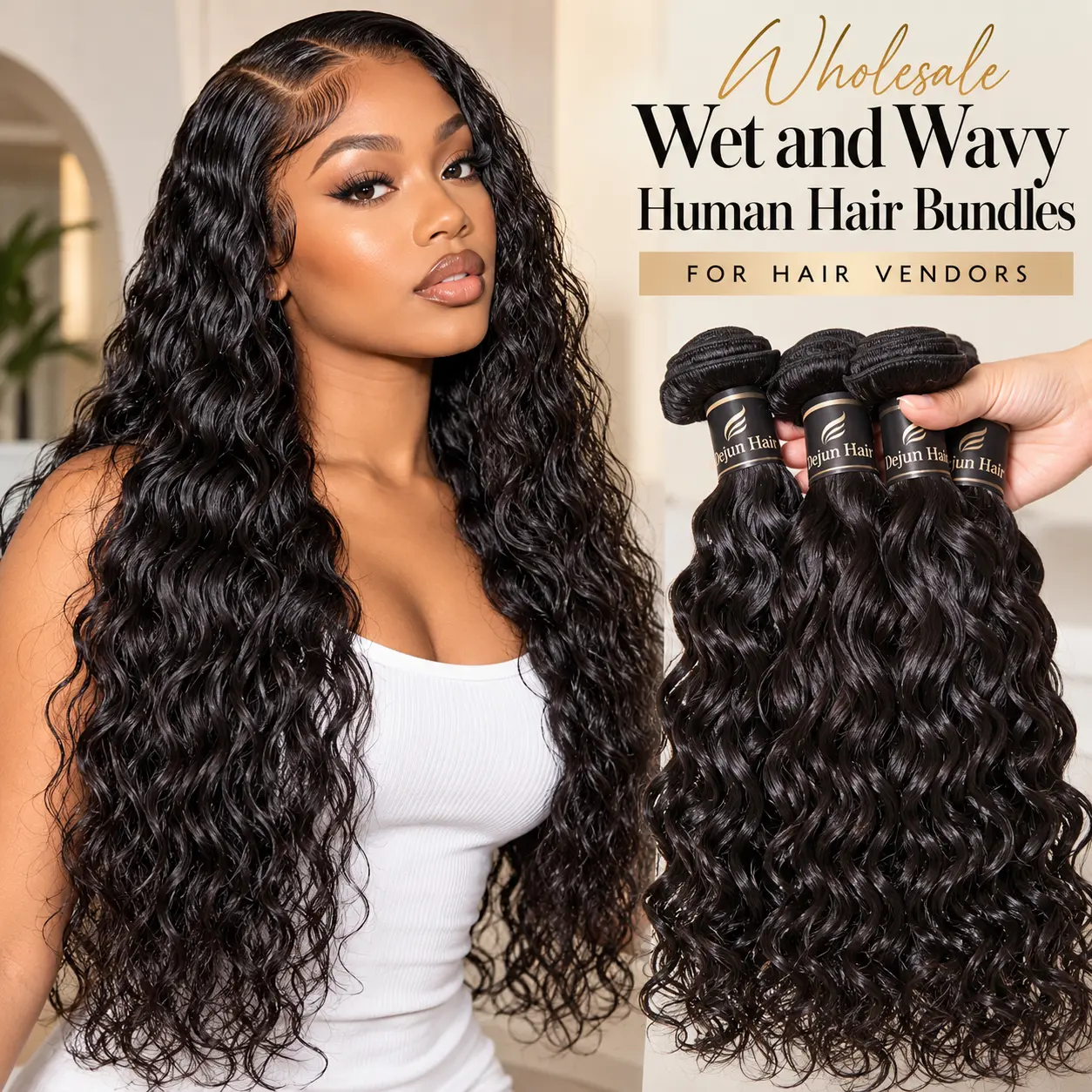 Wholesale wet and wavy human hair bundles for hair vendors
