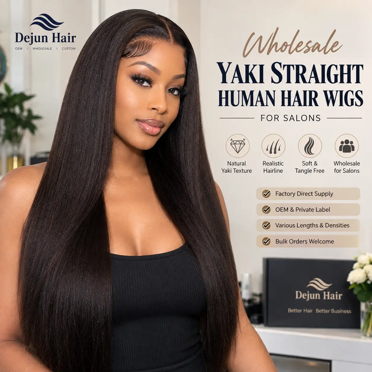 Wholesale yaki straight human hair wigs for salons