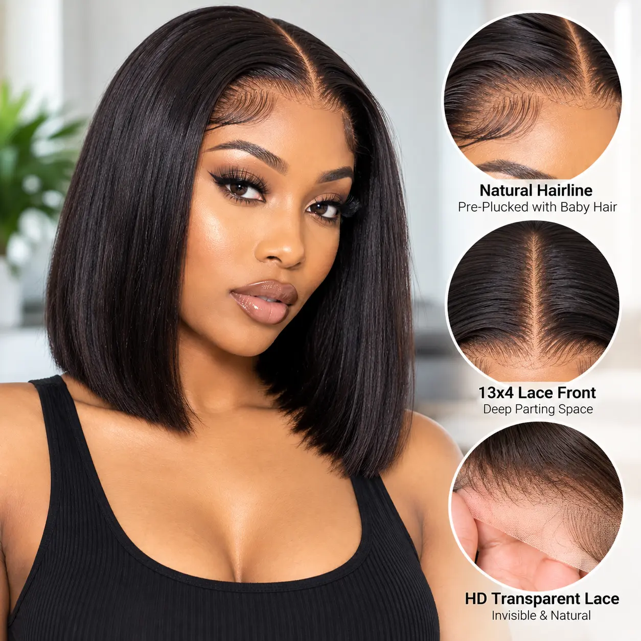 13x4 lace front bob wig with natural hairline and lace front detail