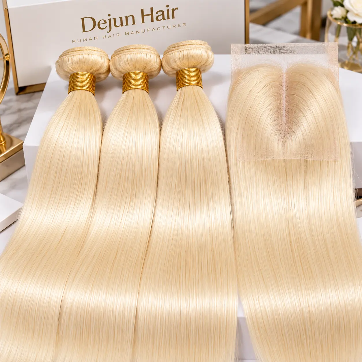 613 blonde straight human hair bundles with matching lace closure for wholesale hair vendors