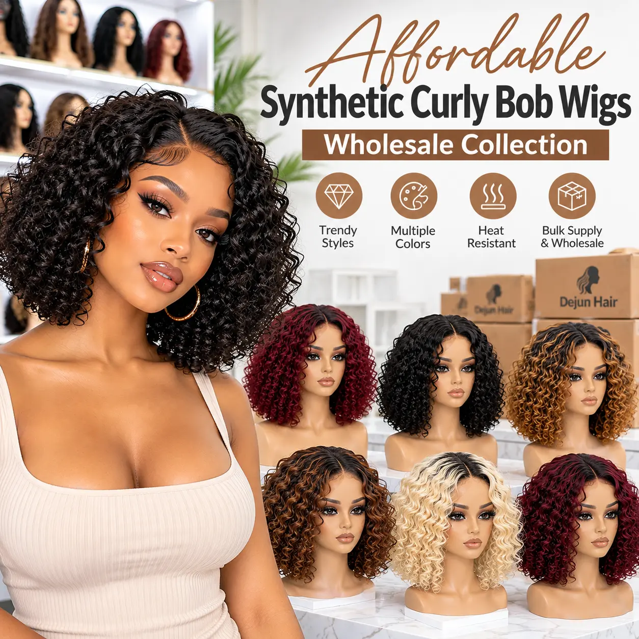 Affordable synthetic curly bob wigs wholesale collection for retailers