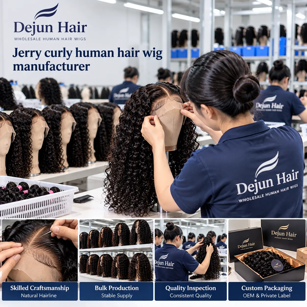 Dejun Hair Jerry curly human hair wig manufacturer producing wholesale curly wigs