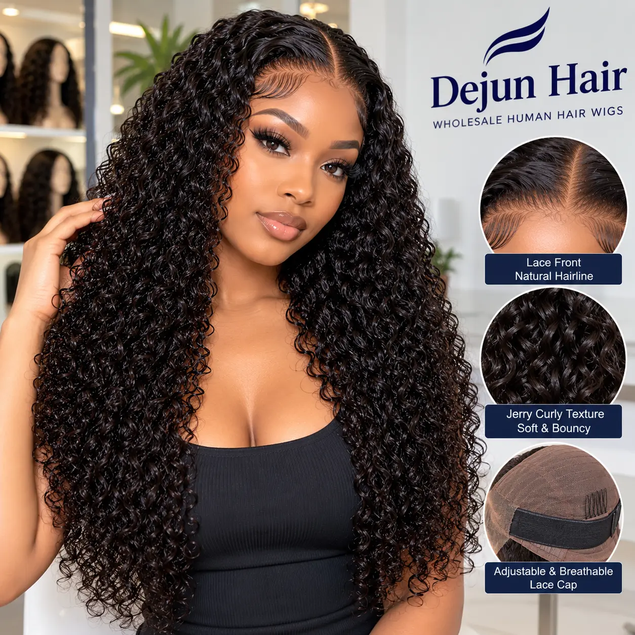 Jerry curly human hair lace front wigs wholesale with natural curly texture and hairline